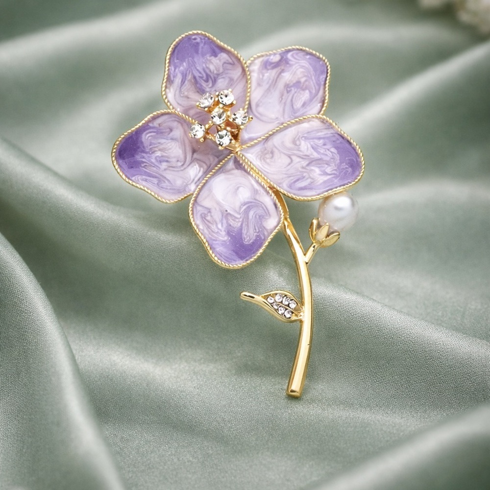Lavender Gold Floral Brooch